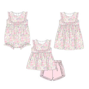 Vestido infantil personalizado GSD3846 con estampado de flores rosas para niña, conjunto sin mangas para bebé, venta al por mayor. - Product Image 1