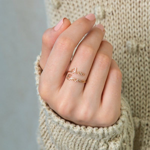 Dainty <strong>Ring</strong> for Her Stainless Steel Adjustable Rose Gold Double Custom <strong>Name</strong> <strong>Ring</strong> <strong>Personalised</strong> - Product Image 4