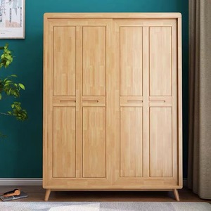 Nordic Solid Wood <b>Wardrobe</b> Rubber Wood Sliding Door Two Door Bedroom Storage Cabinet <b>Large</b> Capacity Modern Minimalist Design - Product Image 2