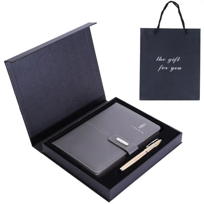 Personalizado luxo conjunto pu couro couro macio pele sentir escritório conveniência A5 notebook set para viagens de negócios ferramentas essenciais