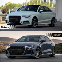 Kit de Parachoques Delantero Estilo RS3 para Audi A3 S3 8V.5 2017-2020, Rejilla de Panal de Abeja, Agujeros Preperforados para ACC