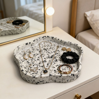 Plateau de rangement décoratif en résine terrazzo, forme de fleur irrégulière, à un seul niveau, pour salle de bain, cuisine, bijoux, cosmétiques, clés et parfums