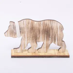 Wooden Bear Desk Ornaments and Wooden standing Decoration for Xmas Christmas Tree Party Decorations