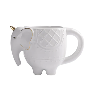 Costume 12oz branco cerâmica elefante caneca pintada à mão com ouro orelha olho chifre para festas - Product Image 1