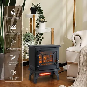 17 Inch 1400W Infrared Quartz Fire Place Freestanding Portable Electric Fireplace Stove Heater with 3D Flame