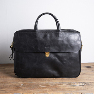 Maletín de Cuero Genuino para Hombre, Bolsa de Negocios Negra, Duradera, para el Trabajo y Viajes, con Compartimento para Portátil - Product Image 1
