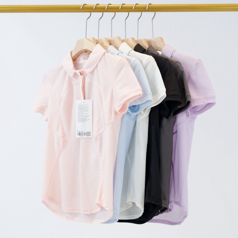 Women's Lightweight Casual Tennis Polo Top Breathable Solid Short-Sleeved Mesh Sports Yoga Wear with Print Label for Workout
