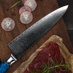 سكين مطبخ فاخر من الفولاذ الدمشقي مع مقبض خشبي أزرق، سكين طهي ياباني VG10 بـ67 طبقة، طقم سكاكين دمشقية - Product Image 4