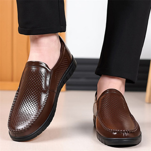 Mocassins en cuir pour hommes, bout rond, respirants, chaussures décontractées de printemps, style à enfiler - Product Image 2