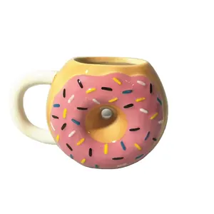 陶瓷新奇粉色洒甜甜圈马克杯，手工制作的特殊性3D搞笑造型马克杯，咖啡杯定制