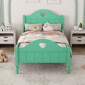 Lit enfant style princesse vert clair avec motif cœur pour chambre d'enfant - Product Image 1