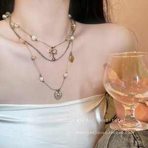 สร้อยคอรูปหัวใจวินเทจสำหรับผู้หญิงห่วงโซ่กระดูกไหปลาร้าย้อนยุคหลายชั้น - Product Image 6