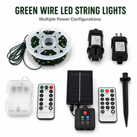 Guirlandes lumineuses LED à fil vert, 5-100 m, lumières pour arbre de Noël avec prise secteur, 3 piles AA, télécommande et options solaires + USB