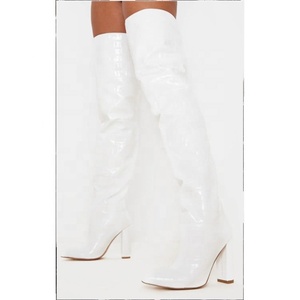 Bottes hautes pour femme style western à imprimé pierre, bottes cuissardes pointues à enfiler pour femme, talon épais et long - Product Image 2