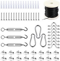 Kit de suspension pour guirlande lumineuse extérieure avec câble en acier recouvert de PVC, crochets à ressort, tende-câble, modèle PtAGK36H, kit d'accessoires à vis