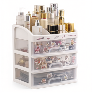Clear Plastic Desktop <b>Makeup</b> Organizer with 3 Drawer Cosmetic Jewelry <b>Vanity</b> Storage <b>Box</b> - Product Image 2