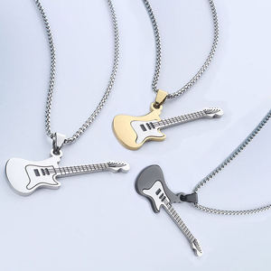 Collana pendente per chitarra in acciaio inossidabile catena di moda stile musica Rock Hip Hop per uomo e donna Idea regalo alla moda - Product Image 1