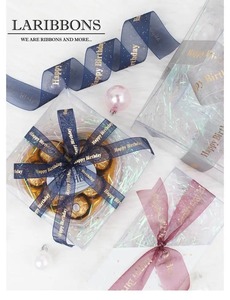 Cinta de Organza de Poliéster Ecológica Personalizada LaRibbons, Rollo de Cinta con Estampado Dorado Iridiscente para Cumpleaños, Halloween y Navidad - Product Image 6