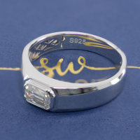 Prix bas de haute qualité S925 argent taille émeraude Moissanite diamant homme bague personnalisée