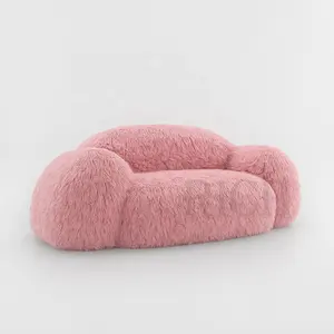 Modern Luxury Design <strong>Pink</strong> Faux Fur Fluffy Teddy Boucle Fabric Sofa <strong>Couch</strong> with Wood for Home Living Room Hotel Hall Villa Office - Product Image 3
