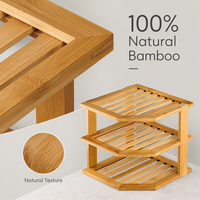 Étagère d'angle 3 niveaux en bambou pour cuisine, meuble de rangement gain de place pour bols, assiettes et ustensiles