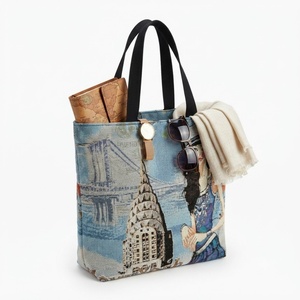 Bolso Tote de Lona Reversible Estilo Bohemio con Diseño de Paisaje Urbano Étnico Vintage, Bolso Tejido Casual Pequeño para Mujer - Product Image 1