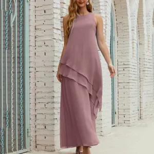 Mumuleo Simple Straight Mother Of The Bride Dresses Tank Ankle Length Chiffon Flowing Mother Dress Formal O-Neck Evening Gowns