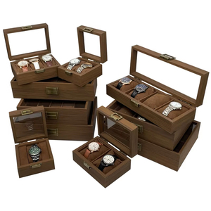 Caja de almacenamiento de 2 ranuras para reloj de madera de color nogal de alto rendimiento con tapa de vidrio - Product Image 2