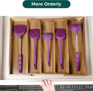 Organisateur de tiroir de cuisine en <span class=keywords><strong>bois</strong></span> d'acacia peu encombrant, porte-couverts extensible en <span class=keywords><strong>bois</strong></span>, plateau à couverts - Product Image 3
