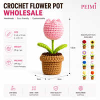Mini fleurs artisanales en coton tricoté (rose, tulipe, marguerite) au crochet en pot pour la décoration de la maison, du bureau ou de la table – Cadeau esthétique en fil de laine