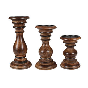 Le support de bougie de ville en bois en bois, bougeoirs, bougeoirs, colonnes tournées arrondies, - Product Image 1