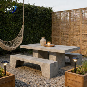 Table basse-banc carrée moderne en béton GRC, table à thé en fibro-ciment pour salon ou extérieur, pour cuisine ou mobilier d'hôtel - Product Image 1