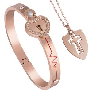 Regalo de San Valentín, Pulsera de Acero Inoxidable con Candado de Corazón, Collar con Llave, Juego para Parejas, Joyería de Zirconia para Mujer, Regalo de Boda - Product Image 4