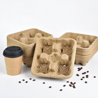 Support à 2 gobelets en fibre moulée, déchirable, pour 4 à 2 boissons, pour vente en gros, biodégradable, empilable, plateau porte-gobelets à emporter