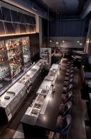 Comptoir de Bar Multifonctionnel en Acier Inoxydable Personnalisé avec Unité de Réfrigération, Portes Coulissantes et Dégivrage Automatique pour Café et Cocktails