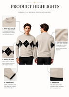 Maßgefertigter Herren Klassischer Argyle-Strick 100% Baumwolle Pullover Rollkragen Slim Fit Lässiger Langarm-Winterpullover