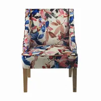 พิมพ์ดอกไม้ผ้าแขนเก้าอี้โซฟาเดี่ยวออกแบบเฟอร์นิเจอร์ห้องสำเนียงขาไม้หรูหราเก้าอี้พักผ่อน