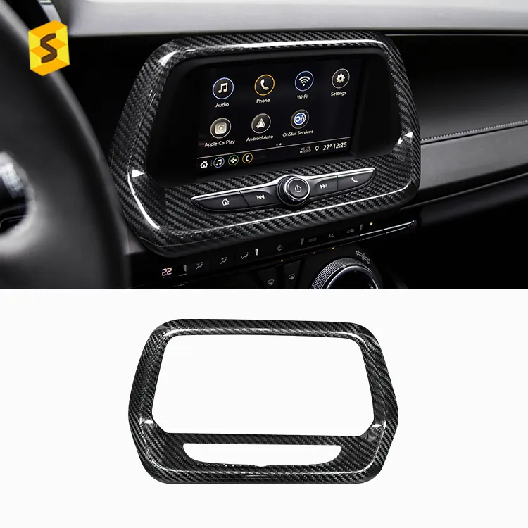 Es Koolstofvezel Auto Interieur Accessoires Radio Screen Navigatie Frame Cover Voor Chevrolet Chevy Camaro Koolstofvezel Trim