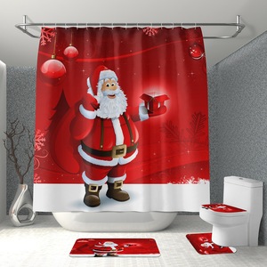 Rideau de Douche en Polyester Rouge Père Noël, Imprimé Numérique, Imperméable, Personnalisable, Ensemble de Rideaux de Douche, Vente en Gros - Product Image 2
