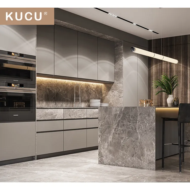 KUCU Professional modern kitchen design cabinet lacquer melamine acrylic kitchen furniture