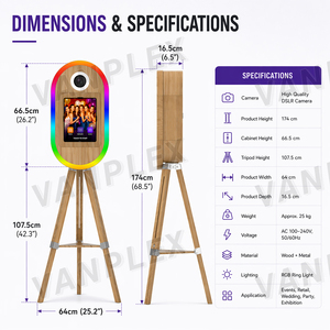 Cabina Fotografica Ovale Commerciale Effetto Legno <span class=keywords><strong>per</strong></span> iPad con Anello Luminoso e Telecomando <span class=keywords><strong>per</strong></span> Matrimoni, Feste ed Eventi - Noleggio e Uso Commerciale - Product Image 5