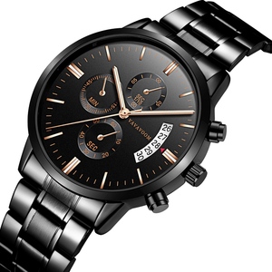 Montre chronographe de style pilote pour homme, lunette tachymètre, phase de lune, bracelet en cuir noir - Product Image 6