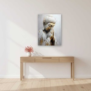 Dipinto su Tela Vintage con Buddha e Loto Rosa, Arte Murale Zen Neutra e Spirituale per Casa e Sala di Meditazione - Product Image 5