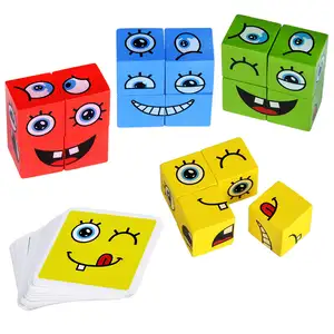 나무 얼굴 변경 매직 큐브 빌딩 블록 게임, 나무 표현 매칭 블록 퍼즐 빌딩 큐브 매치 어린이를위한 장난감