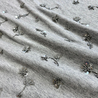 Tissu tricoté à base de perles argentées, tube de paillettes, broderie florale, style britannique, pour robes, manteaux, vestes, sweats à capuche, costumes, automne-hiver
