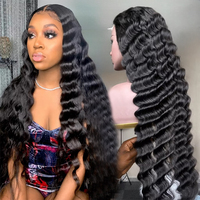Perruque en cheveux humains indiens bruts, ondulée, sans colle, avec dentelle HD, pour femmes noires, prête à être expédiée