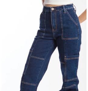Jeans in denim da <span class=keywords><strong>donna</strong></span> 2026 personalizzati di alta qualità, stile vintage, con lavaggio <span class=keywords><strong>blu</strong></span> grezzo, patchwork, <span class=keywords><strong>cargo</strong></span>, vestibilità dritta, ispirati ad America/Messico - Product Image 4