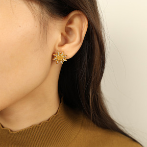 <b>Stud</b> <b>Earrings</b> Gold Plated Sunflower Design <b>Crystal</b> Inlay Party Jewelry - Product Image 4