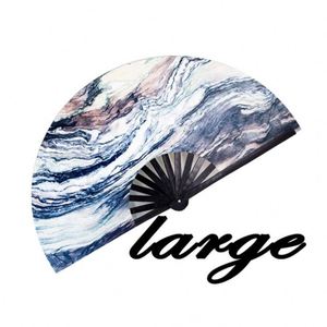 Abanicos Plegables de Bambú Grandes de 33 cm para Fiestas, Abanicos Ecológicos para Bodas con Diseño de Nubes Pintados a Mano - Product Image 1