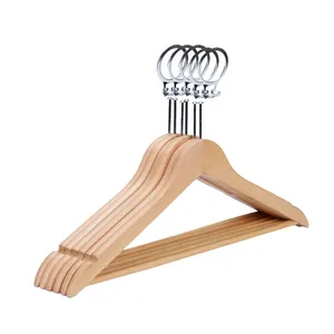 High Quality Anti-theft hanger hotel wooden clothes hangers with anti theft ring